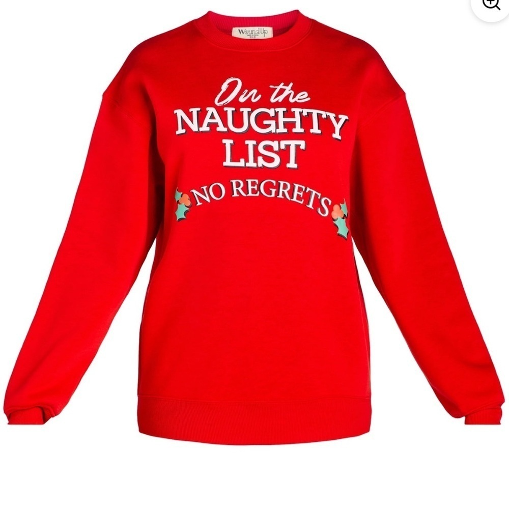 Women’s Christmas Naughty List Graphic Pullover Sweatshirt Long Sleeves, Sz XXS
